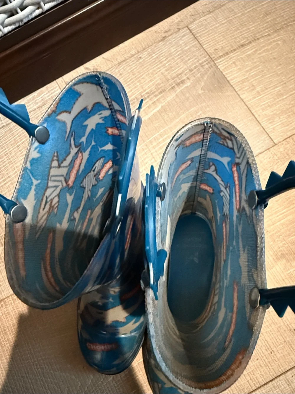 Kids Blue Shark Print Rain Boots with Pull Handles